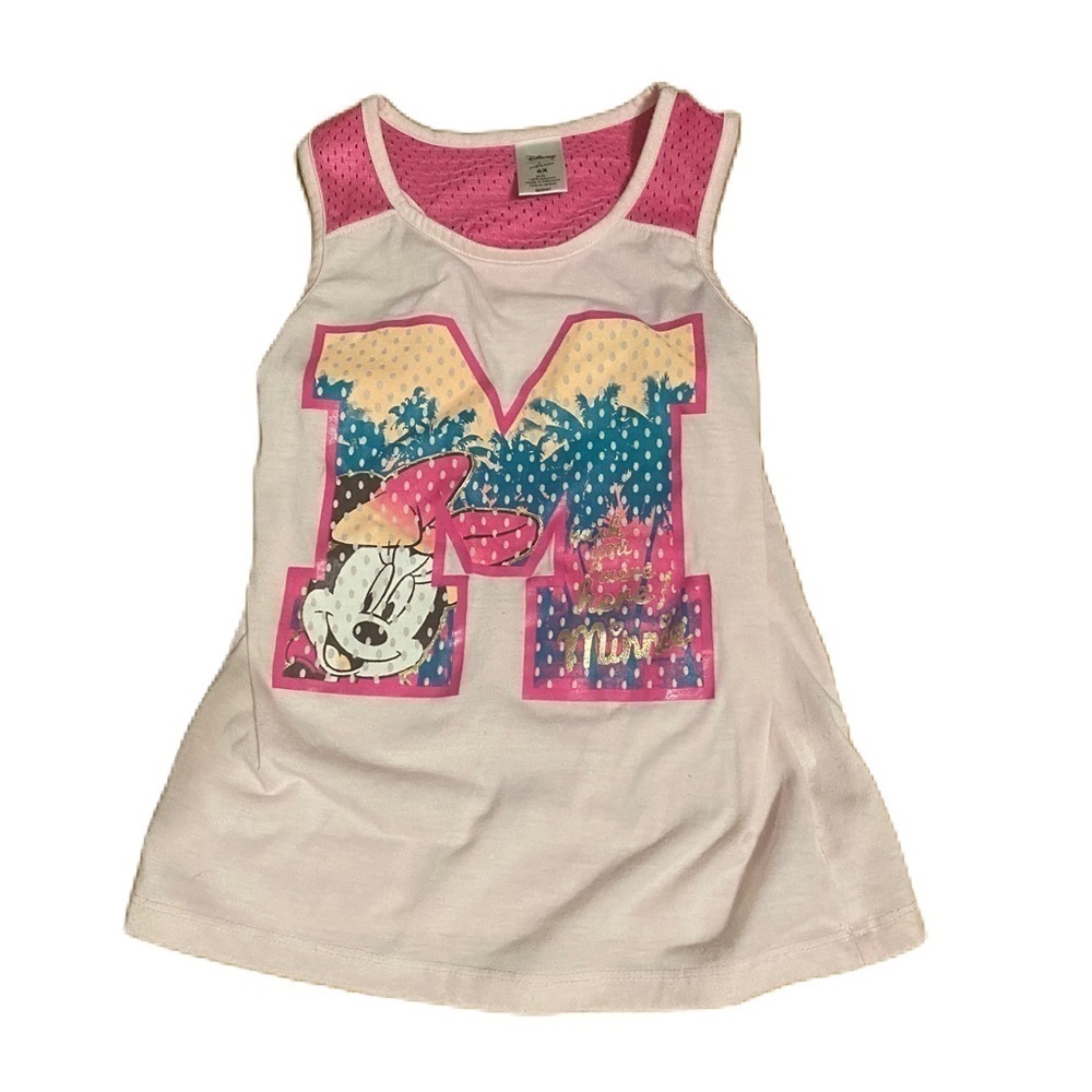 Minnie Mouse Letterman Tank Top 6x Jersey Disney Kids Pink Beach Tropical